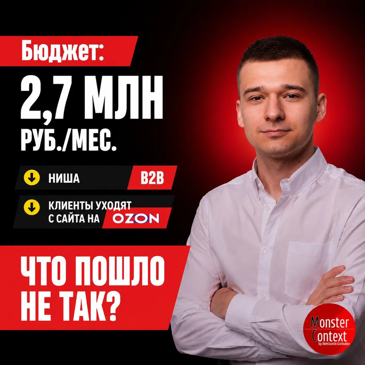 Бюджет 2,7 млн ₽/мес, ниша B2B, а лиды уходят на Ozon: что пошло не так?

Типичный кейс с разбора: о