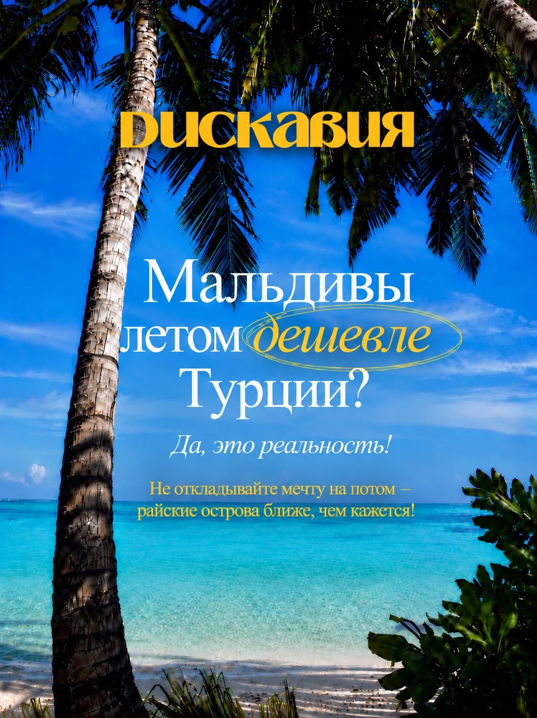 🌴Мальдивы летом дешевле Турции? Да, это реальность!

Пока большинство туристов бронируют Турцию по 