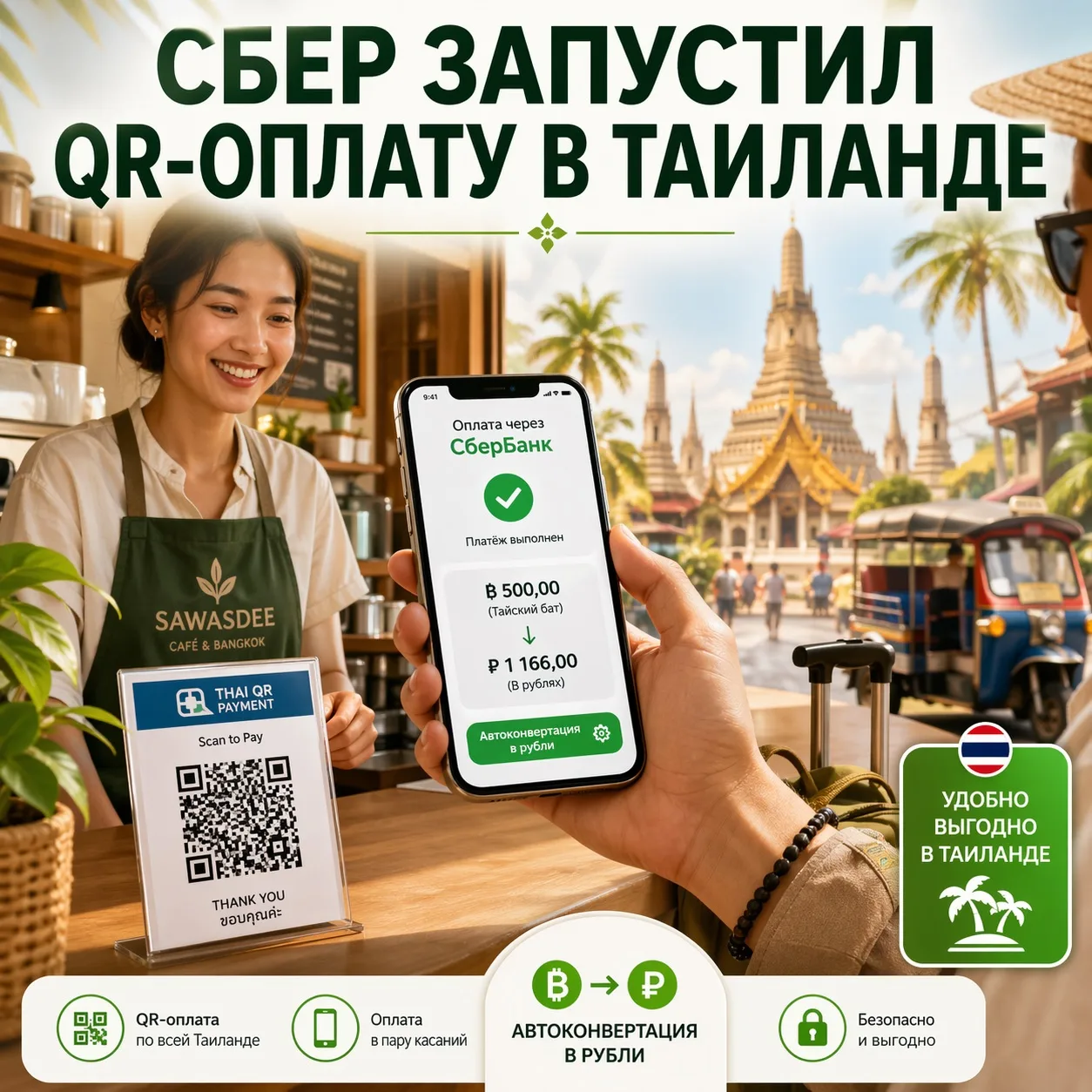 💳 Сбер запустил оплату покупок по QR-коду в Таиланде

Теперь российские туристы могут оплачивать по