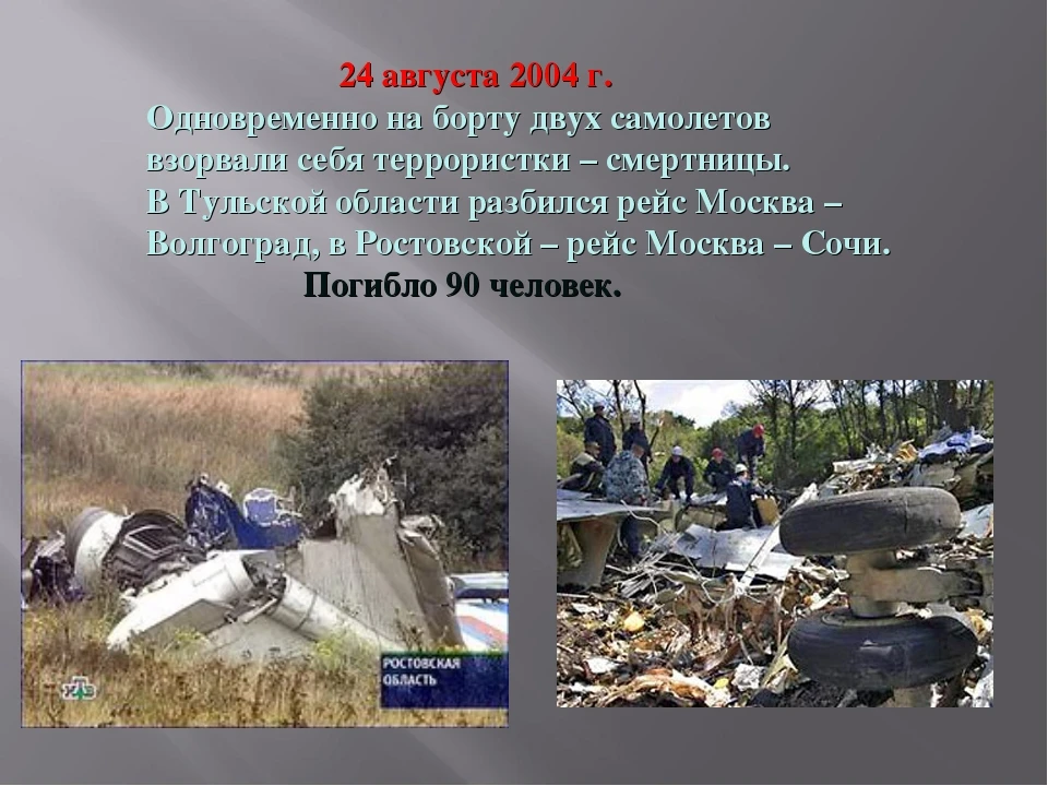 24 августа 2004 года в России произошли две практически одновременные авиакатастрофы, п...