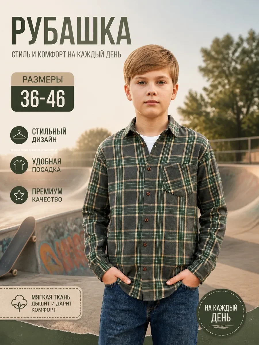 ⚡️ Рубашка в клетку подростковая, MEKOI