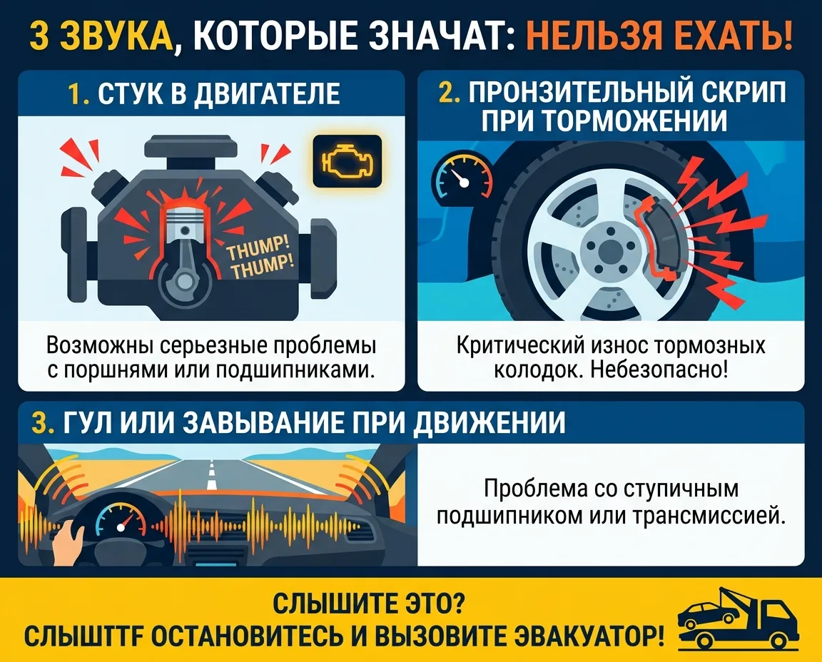 🔊 Три звука, при которых нельзя ехать: