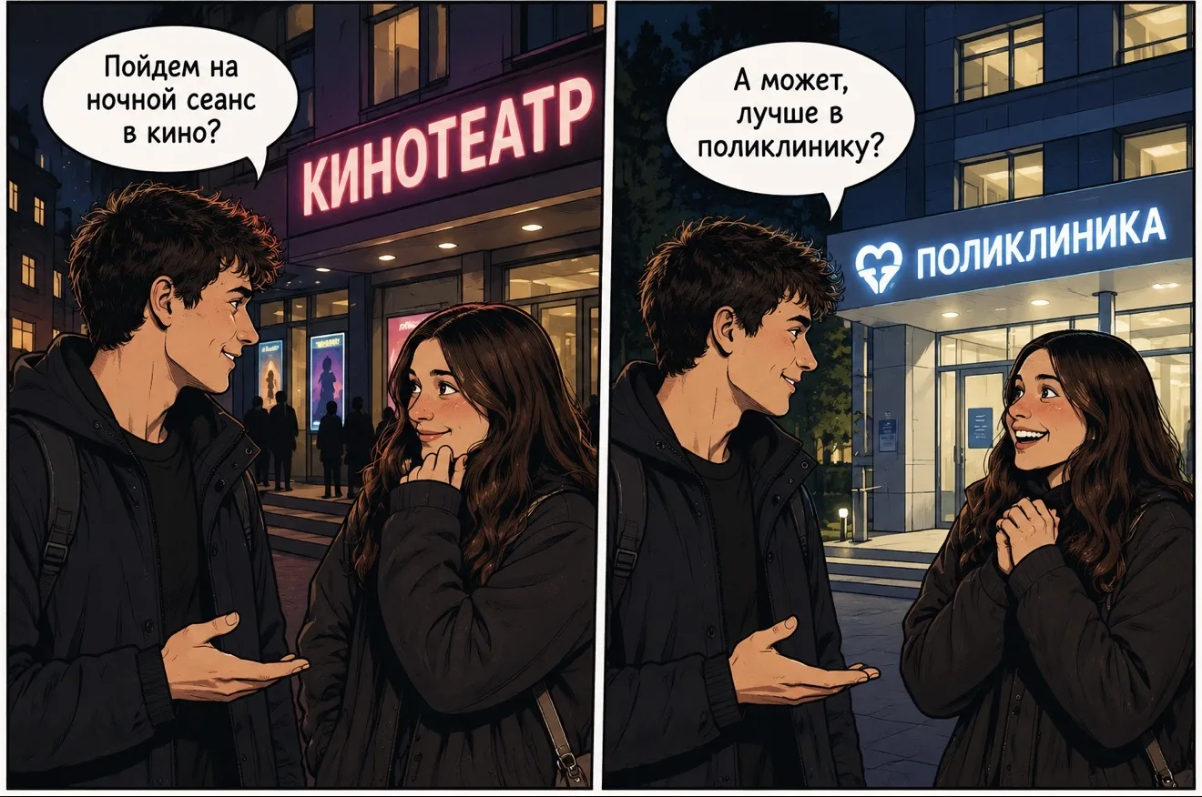 Пойдем на ночной сеанс в кино? А может, лучше в поликлинику?