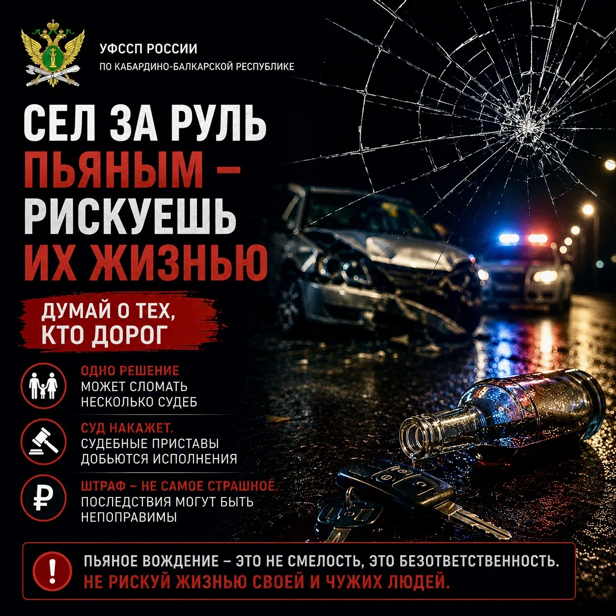 СЕЛ ЗА РУЛЬ ПЬЯНЫМ. ПОСЛЕДСТВИЯ НЕ ЗАКАНЧИВАЮТСЯ НА ДОРОГЕ

Каждый, кто садится за руль в состоянии 
