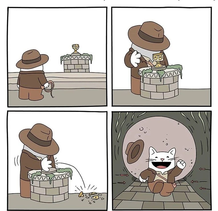 А потом ещё встанет на пороге гробницы, и ни туда, ни сюда

By Puddlemunch Comics