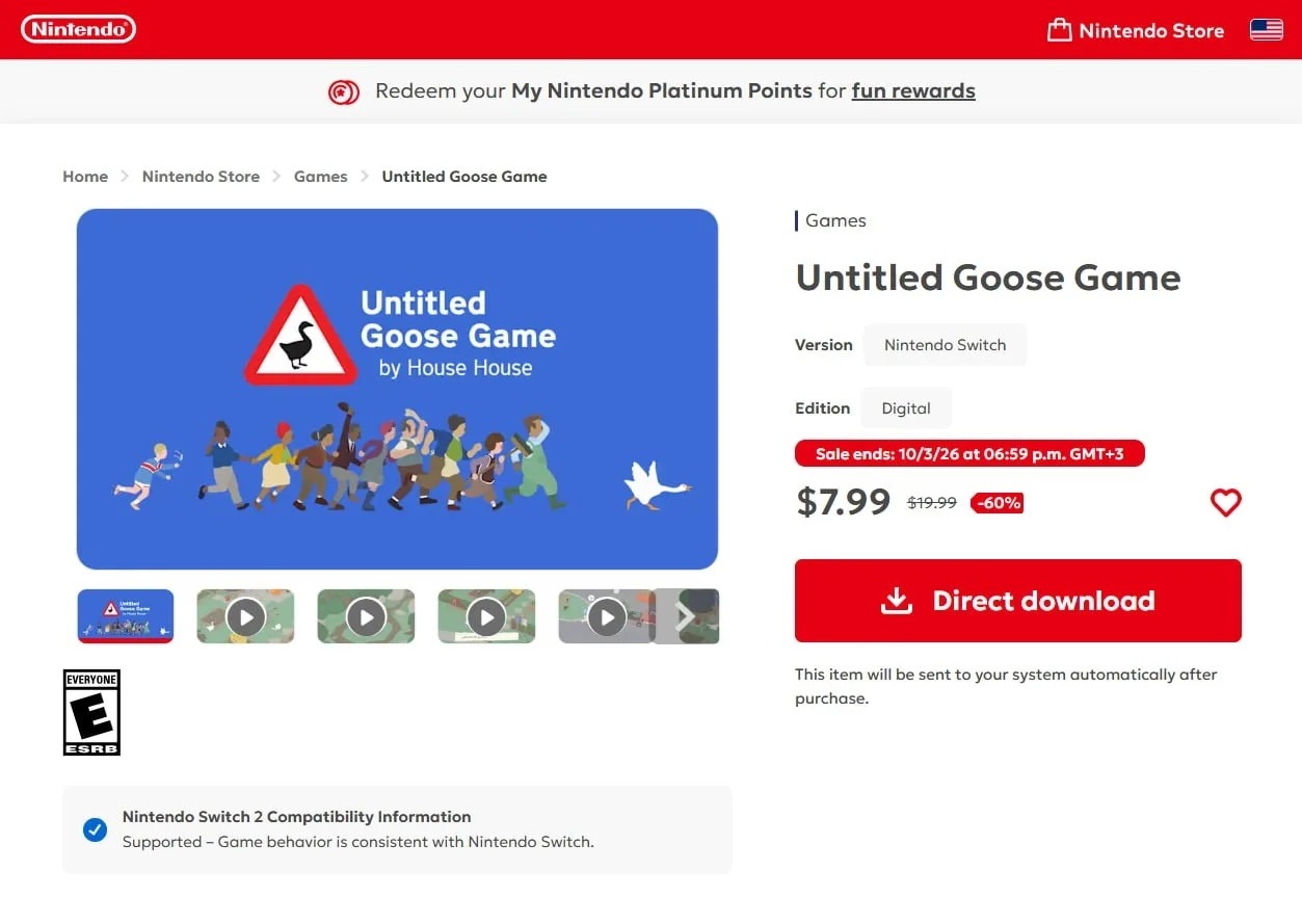🪿 До 3 октября Untitled Goose Game можно приобрести в американском eShop за $7.99 — де...