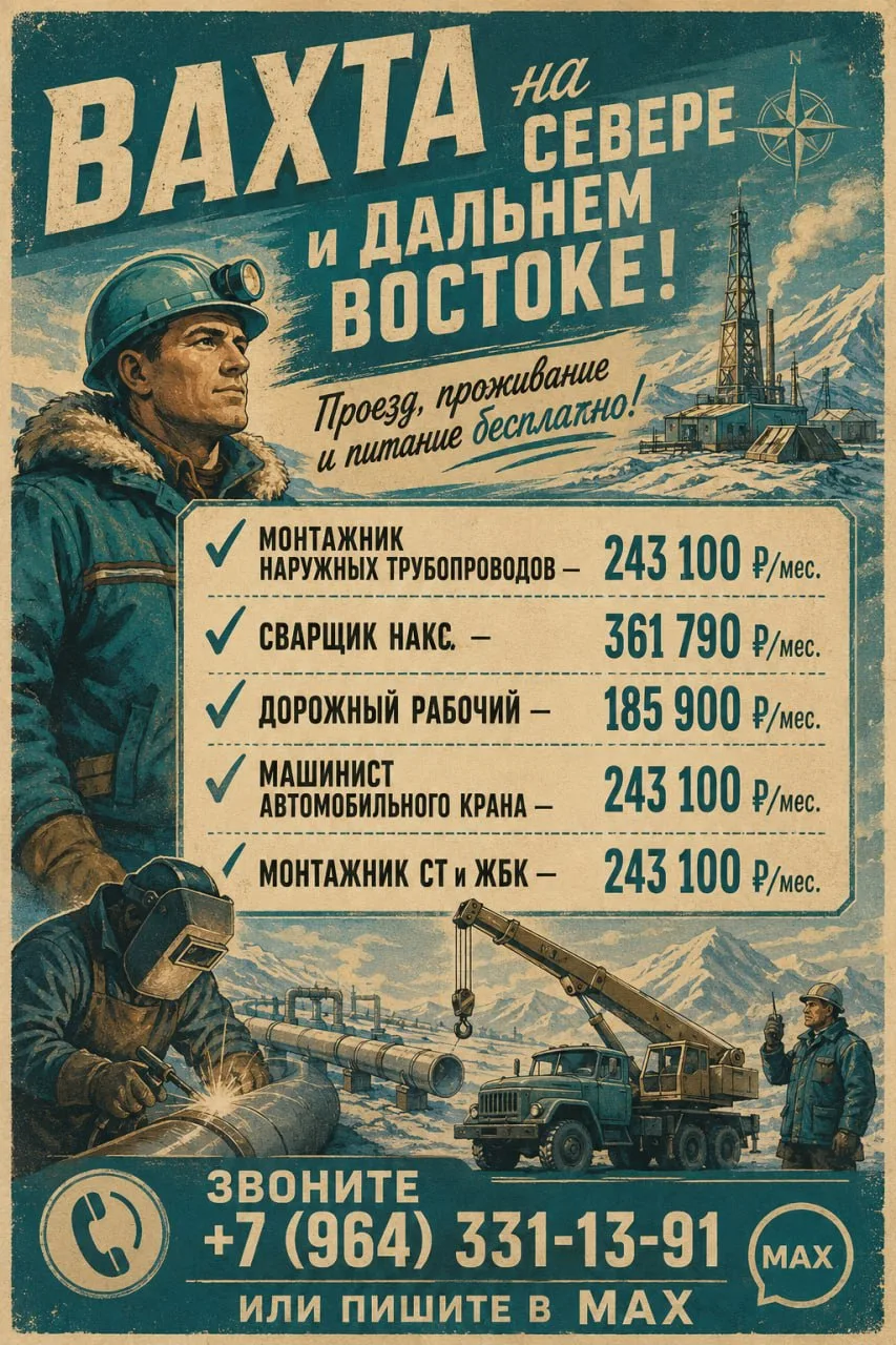 ❗Актуальные ВАКАНСИИ ВАХТОЙ на Севере и Дальнем Востоке!

🔶 Монтажник наружных трубопроводов — 243 