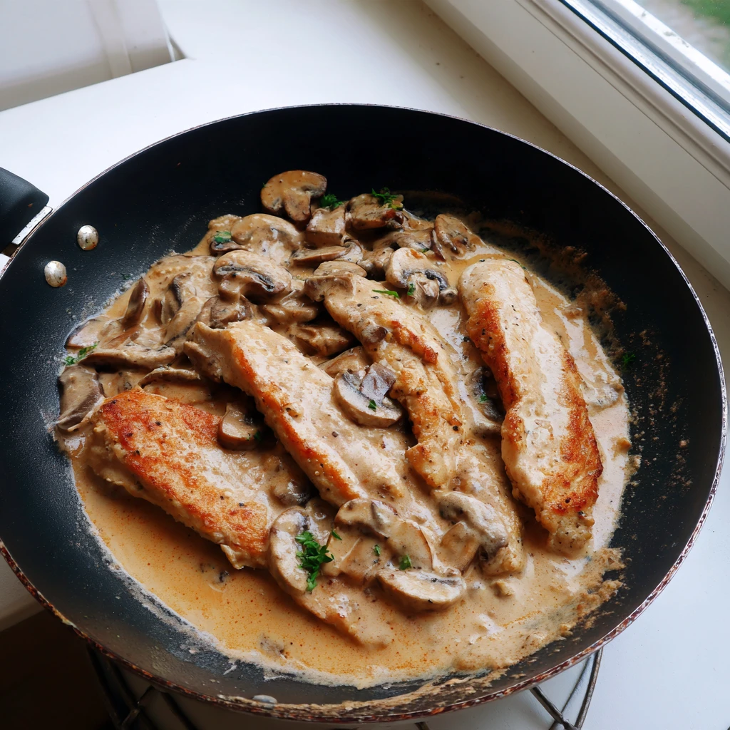 Курица по-строгановски с грибами