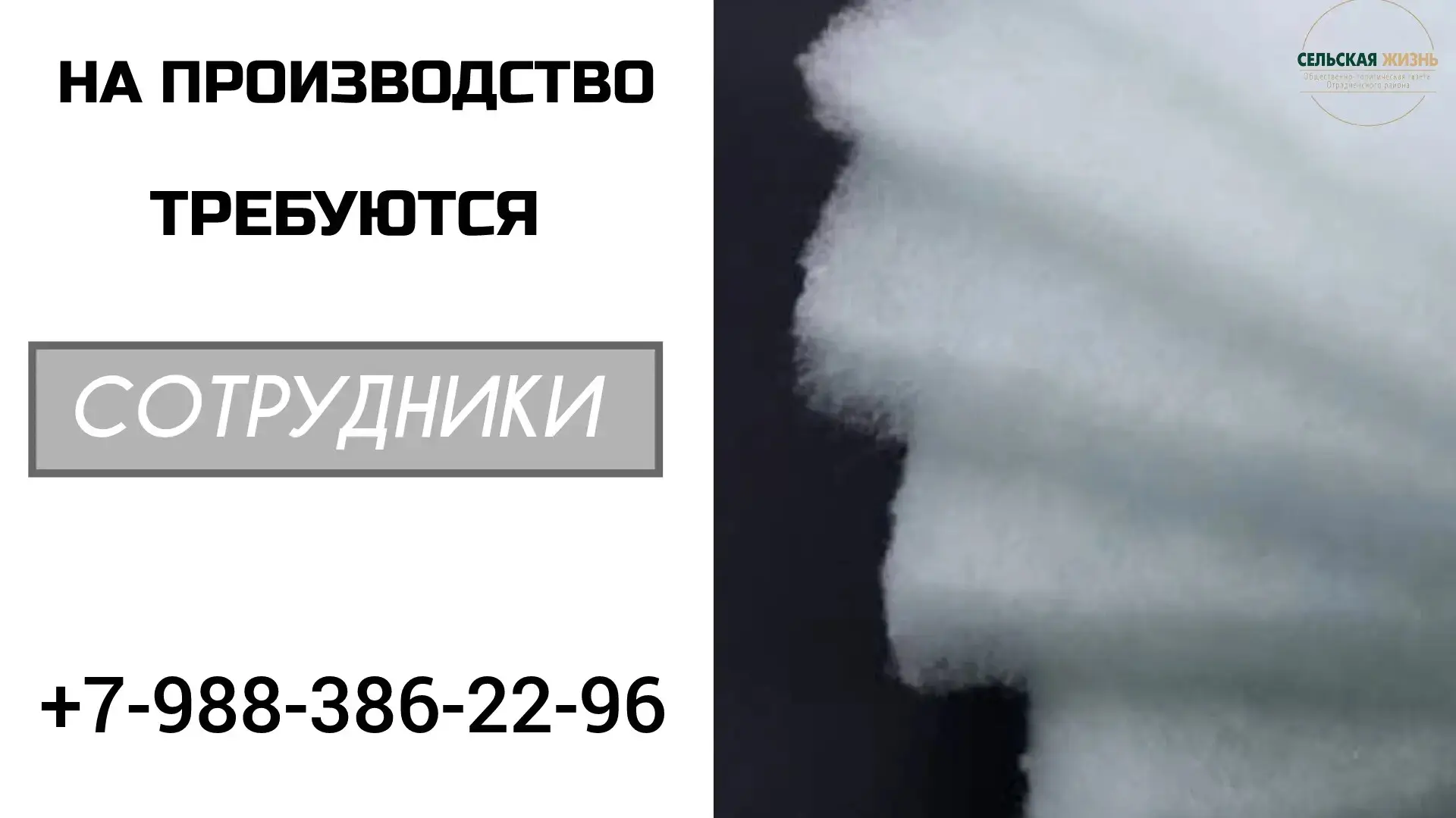 На производство требуются 
📍сотрудники.

☎️ +7-988-386-22-96

#газетасельскаяжизнь
