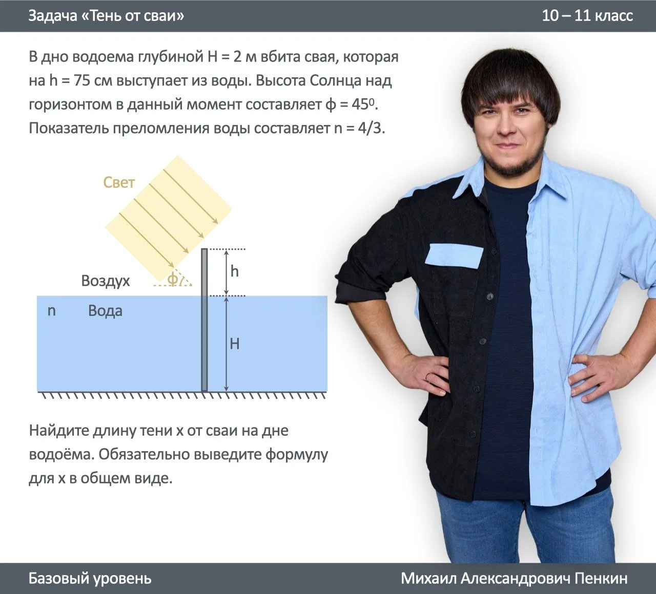 📝 Задача 19 «Тень от сваи»
