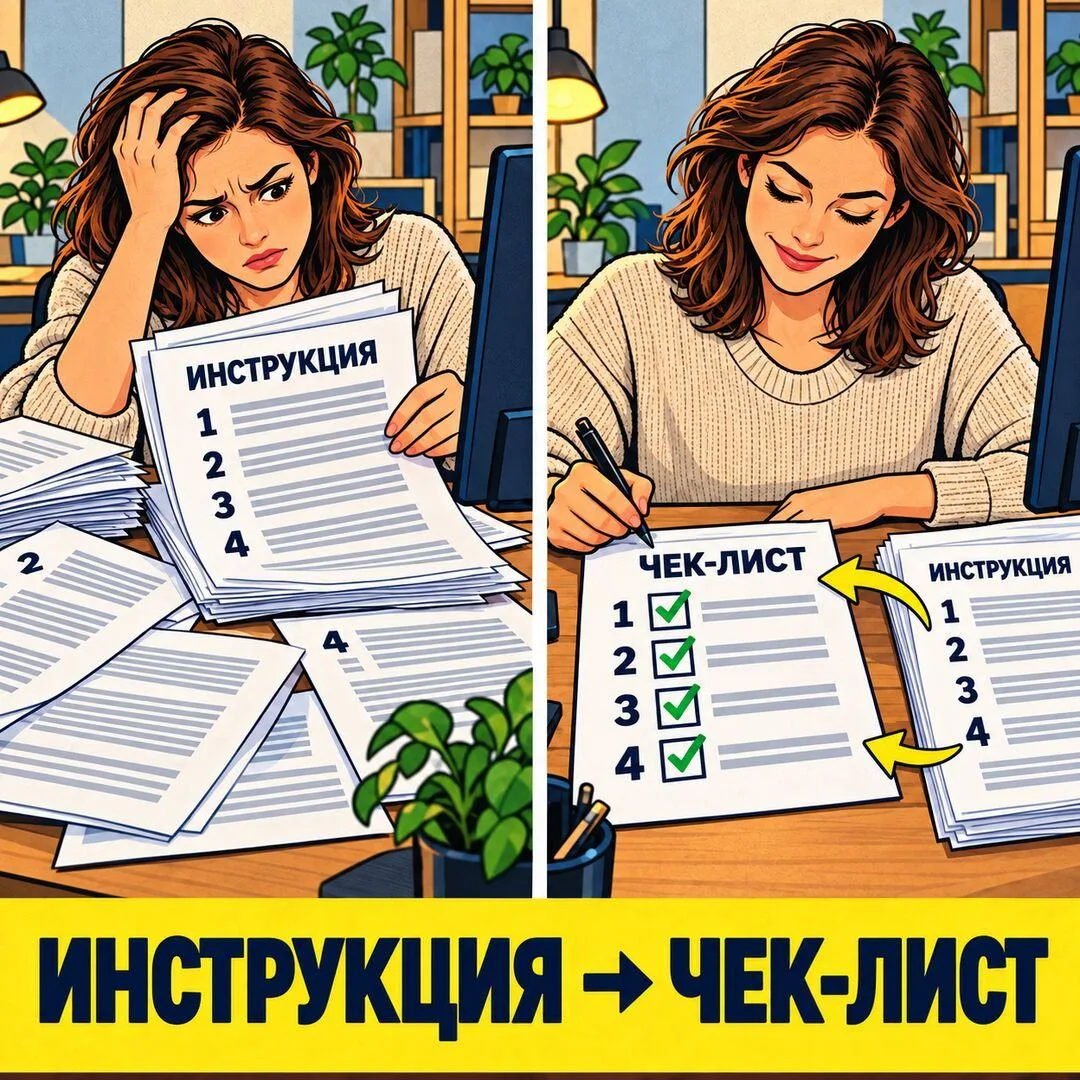 📋 Как превратить длинную инструкцию в чек‑лист и не пропустить шаг