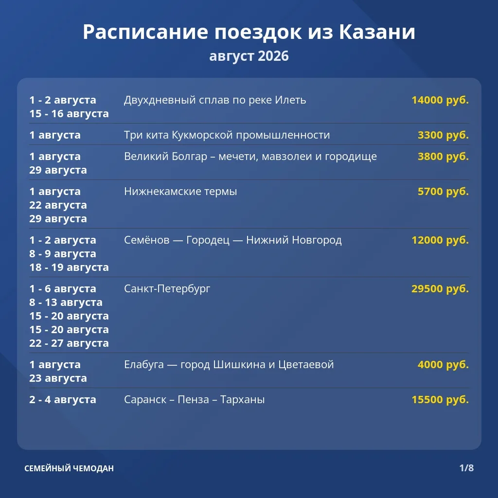 ✅ Расписание туров из Казани на август 2026 года❗️

➡️ Все туры по этой ссылке