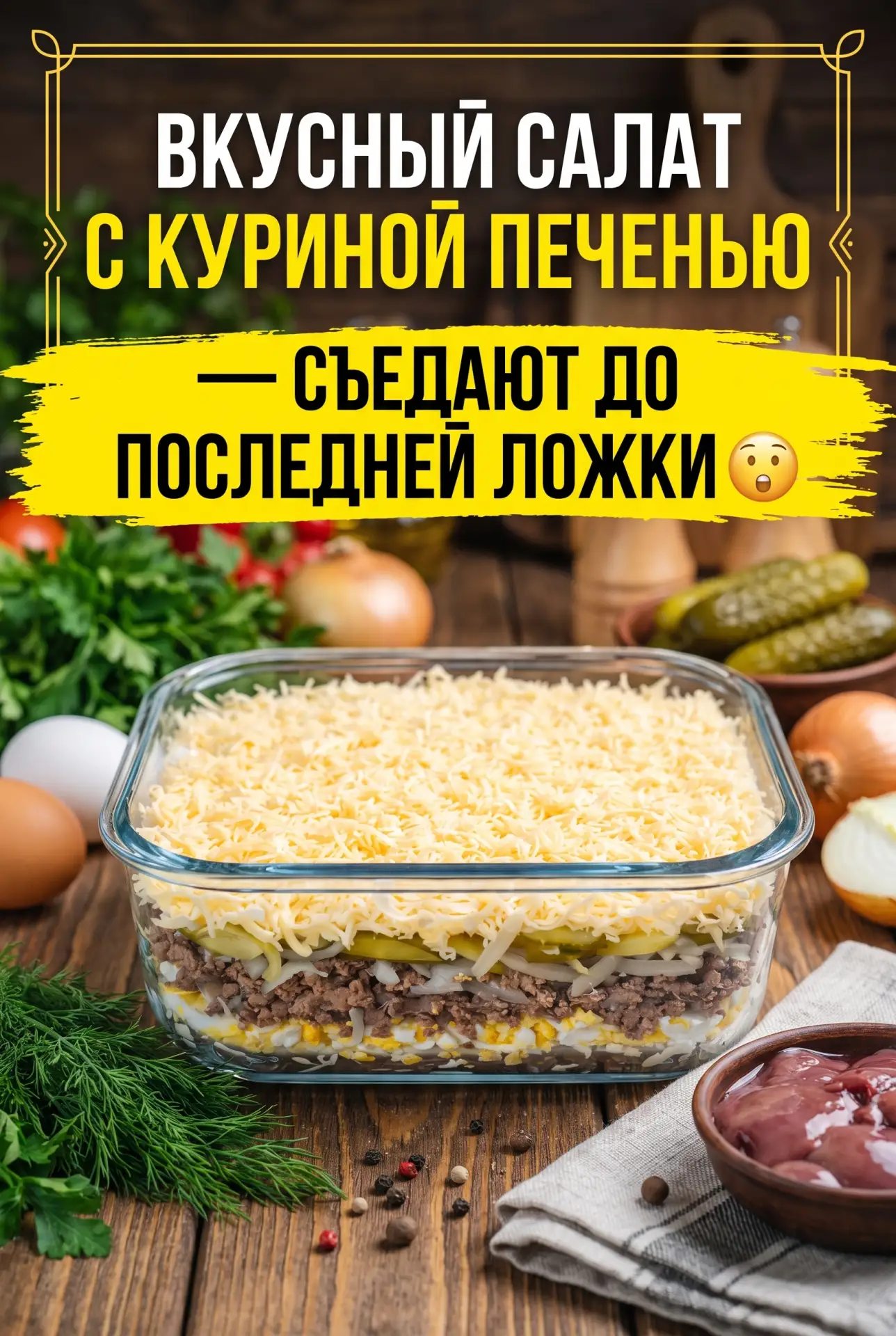 ВКУСНЫЙ САЛАТ С КУРИНОЙ ПЕЧЕНЬЮ — СЪЕДАЮТ ДО ПОСЛЕДНЕЙ ЛОЖКИ 😲