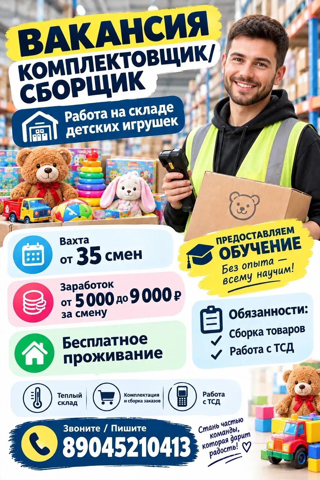ВАКАНСИЯ: Комплектовщик / Сборщик на склад игрушек