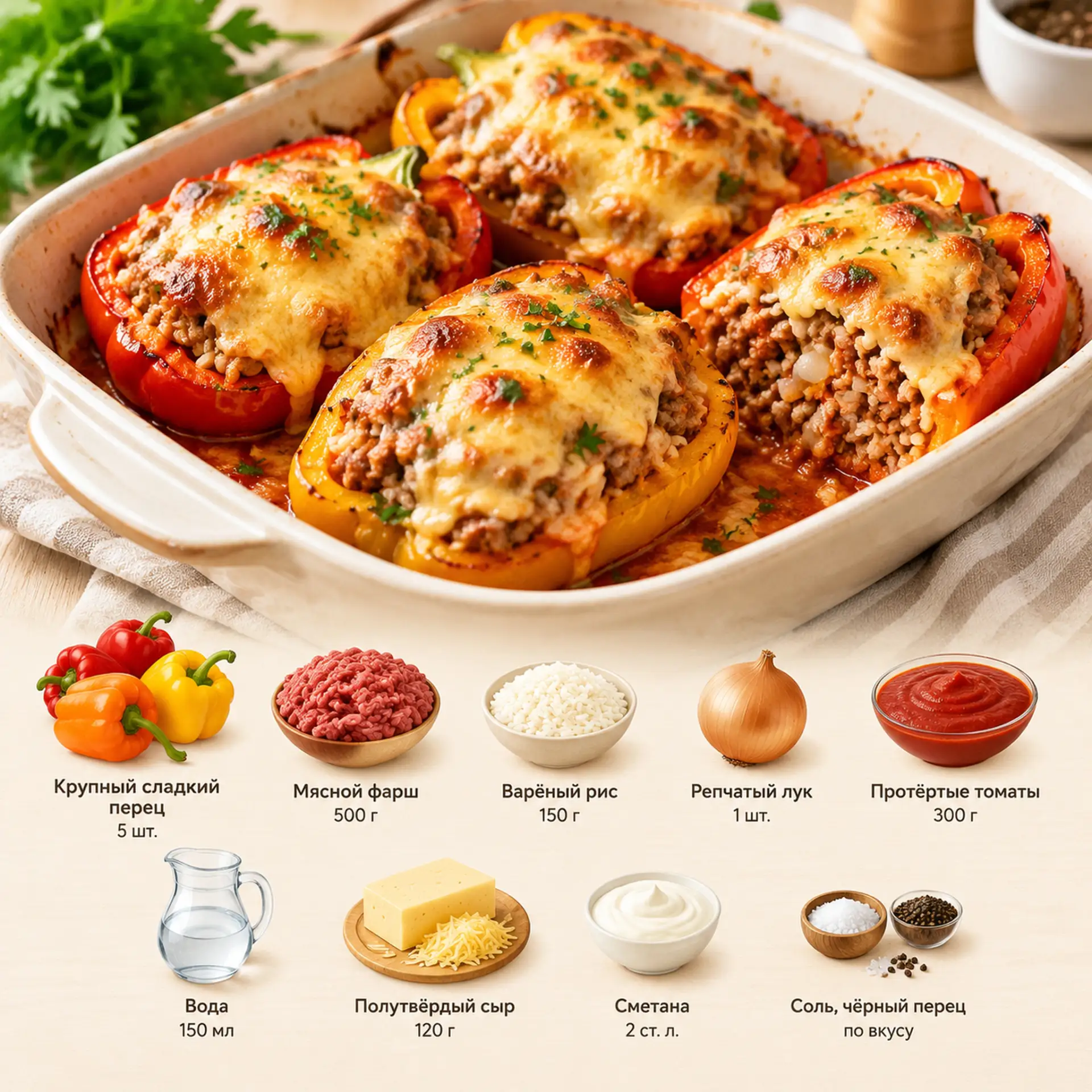 Фаршированные перцы половинками под сыром 🤤