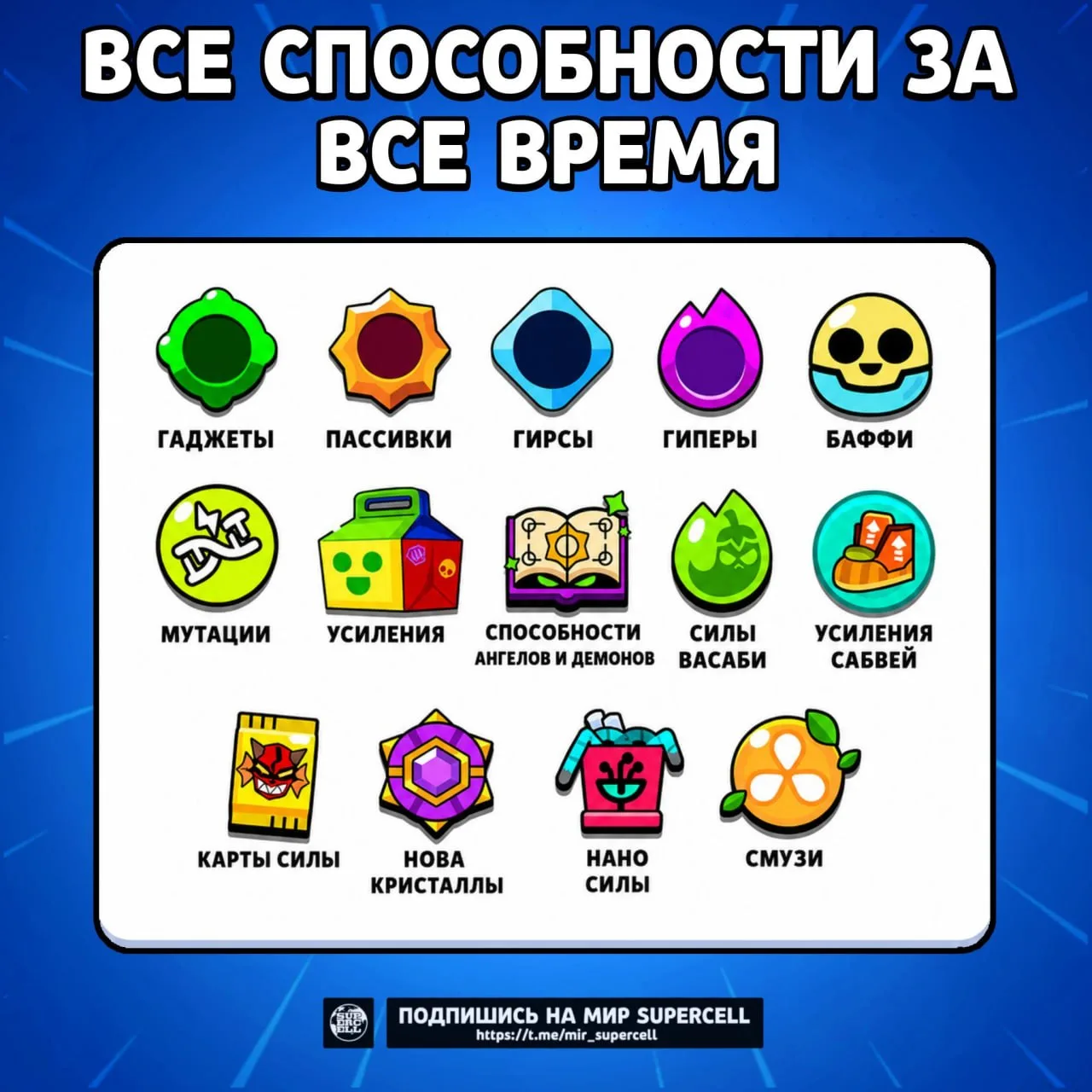😄 За всю историю Brawl Stars в игре появилось уже 13 временных способностей.

⭐️ Уже в следующем ме