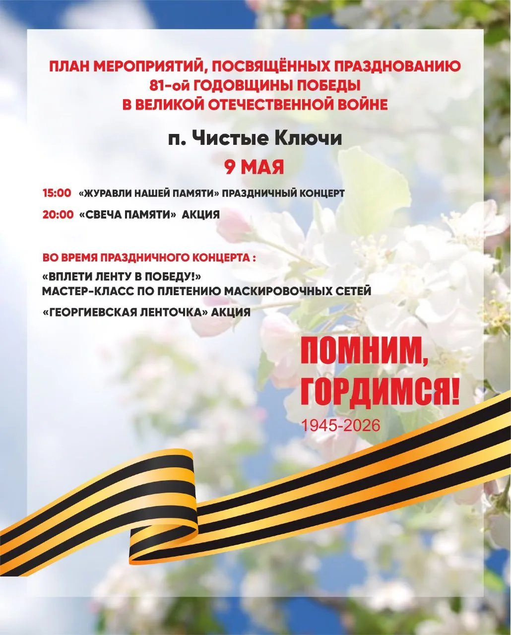 Программа мероприятий, посвящённых празднованию 81-ой годовщины Победы в Великой Отечес...