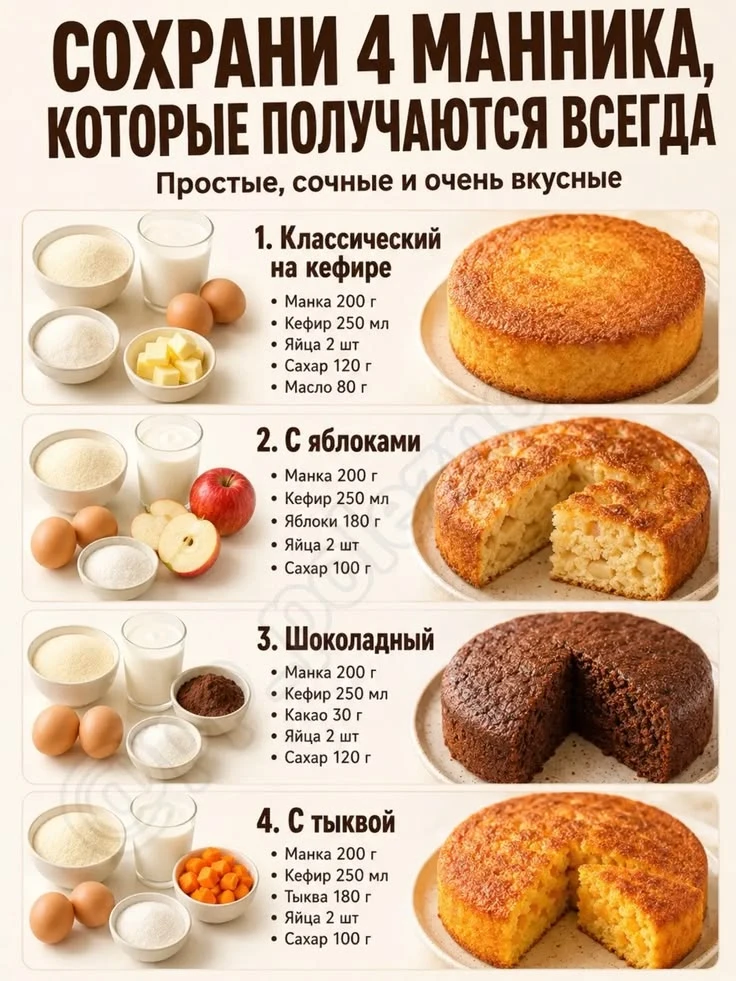 4 рецепта манника 🥮