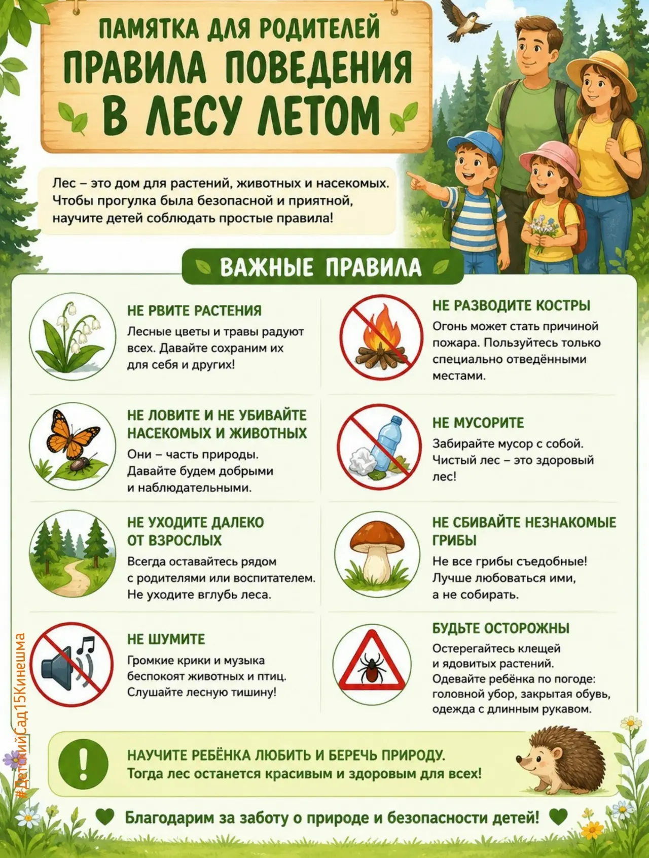 🌲 Правила лесной прогулки: чек-лист для родителей и детей.

Лето в самом разгаре, а значит, самое в