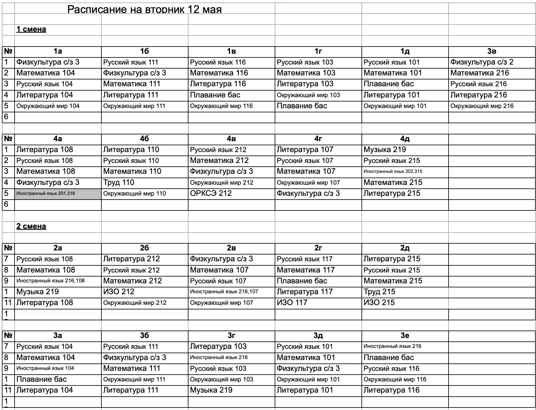 Расписание на 12 мая (вторник)