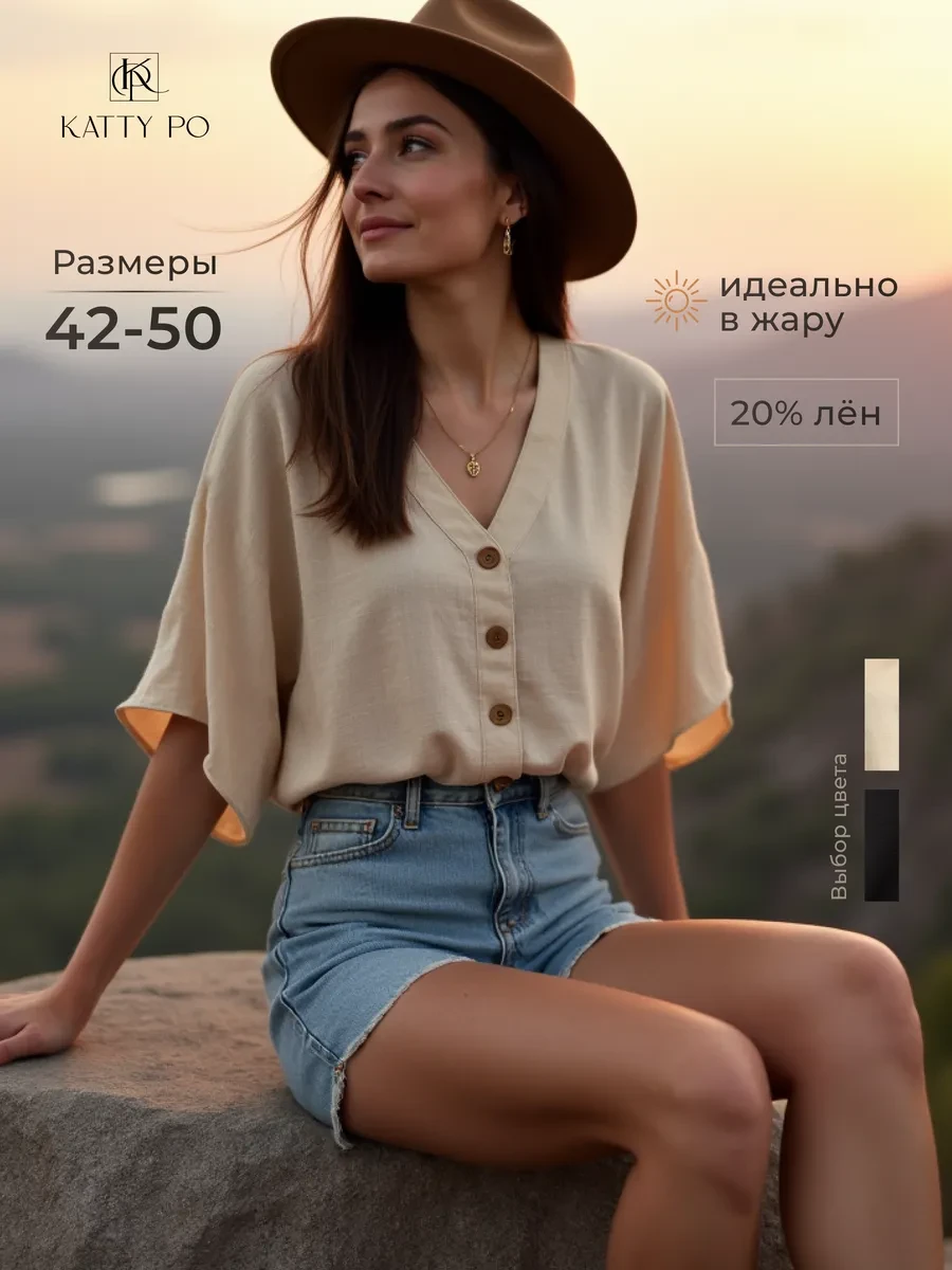 ⚡️ Блузка рубашка льняная летняя с коротким рукавом, Katty Po