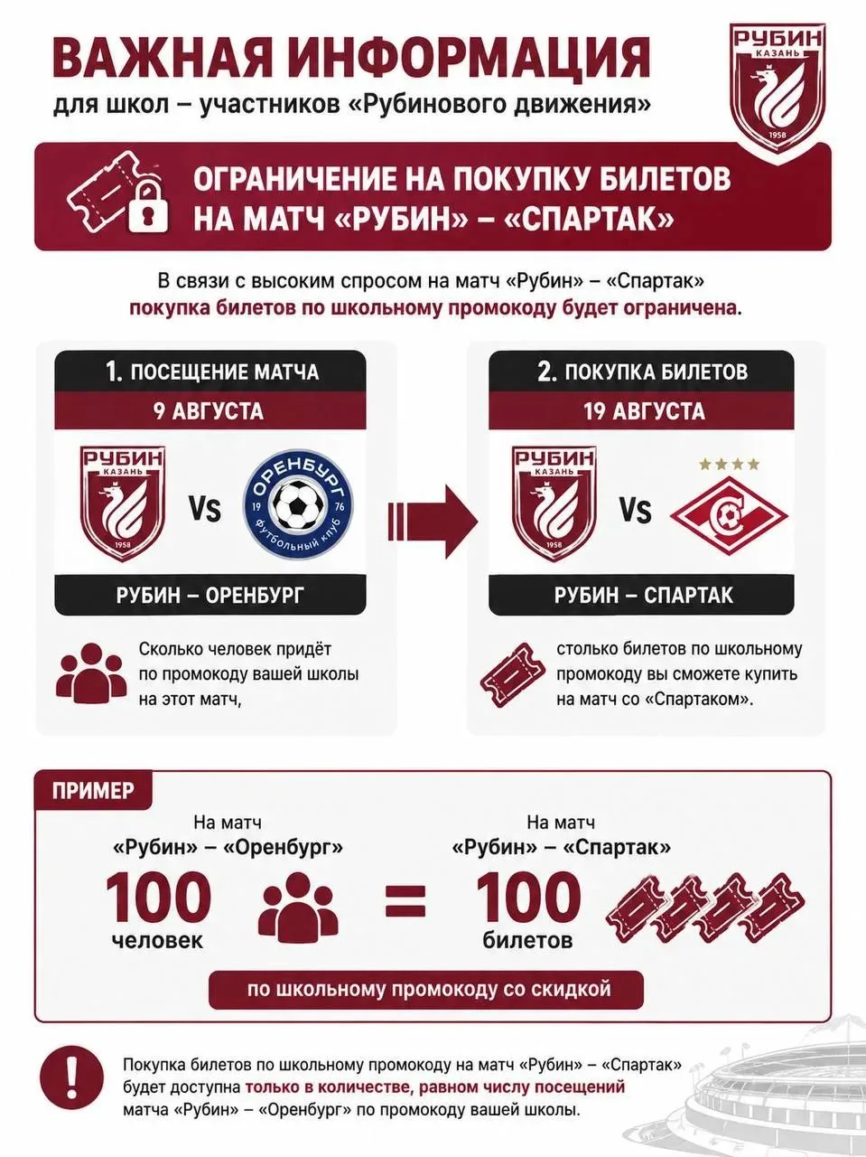 ⚽Игътибар! 19 август көнне узачак «РУБИН» – «СПАРТАК» уены буенча мәгълүмат🔝