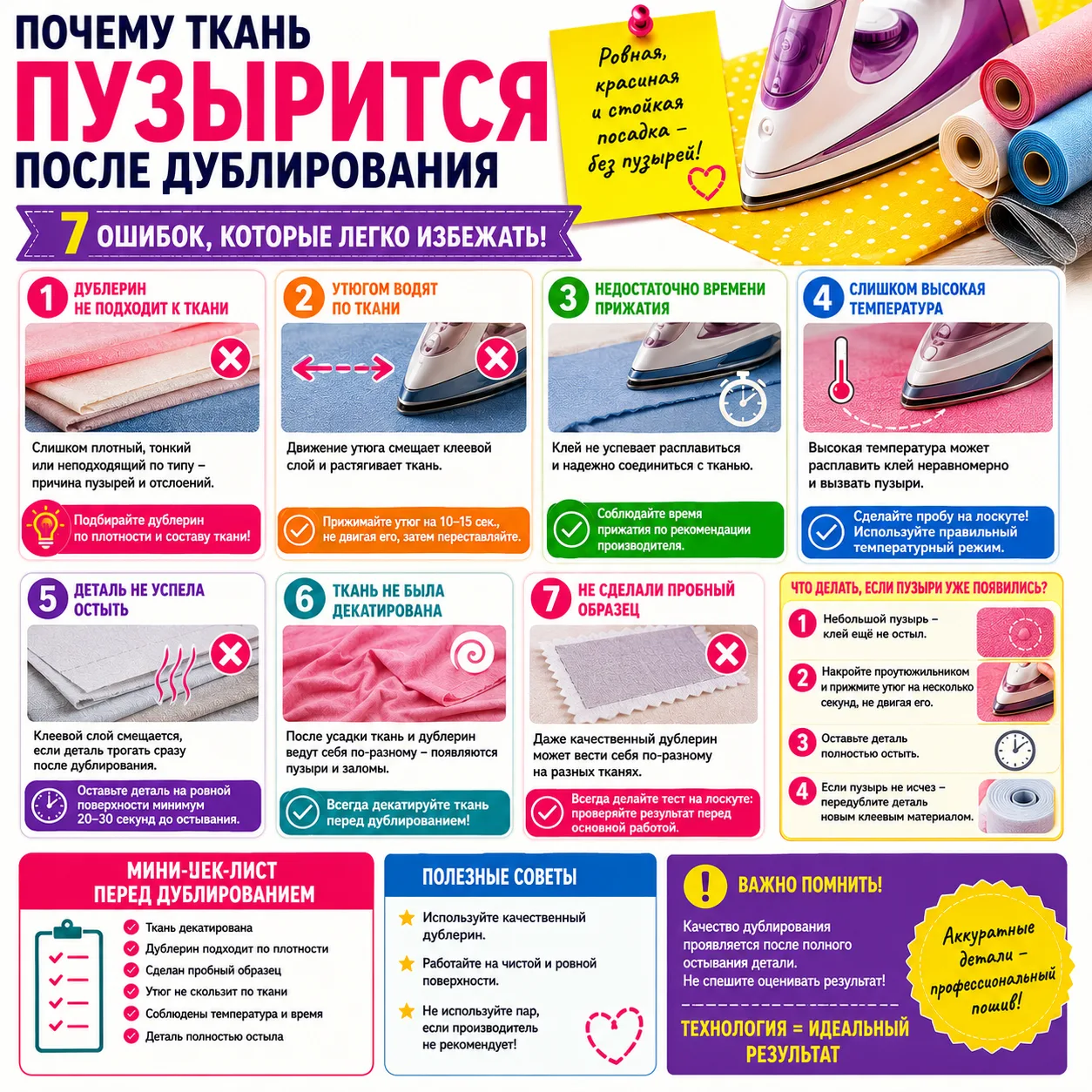 🧵 Почему ткань пузырится после дублирования: 7 ошибок, которые легко избежать

Приклеили дублерин, 