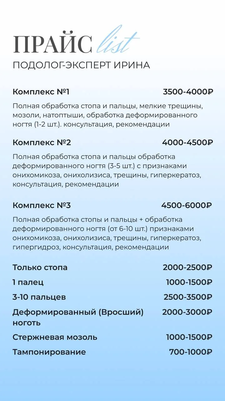 Актуальный прайс на 2026