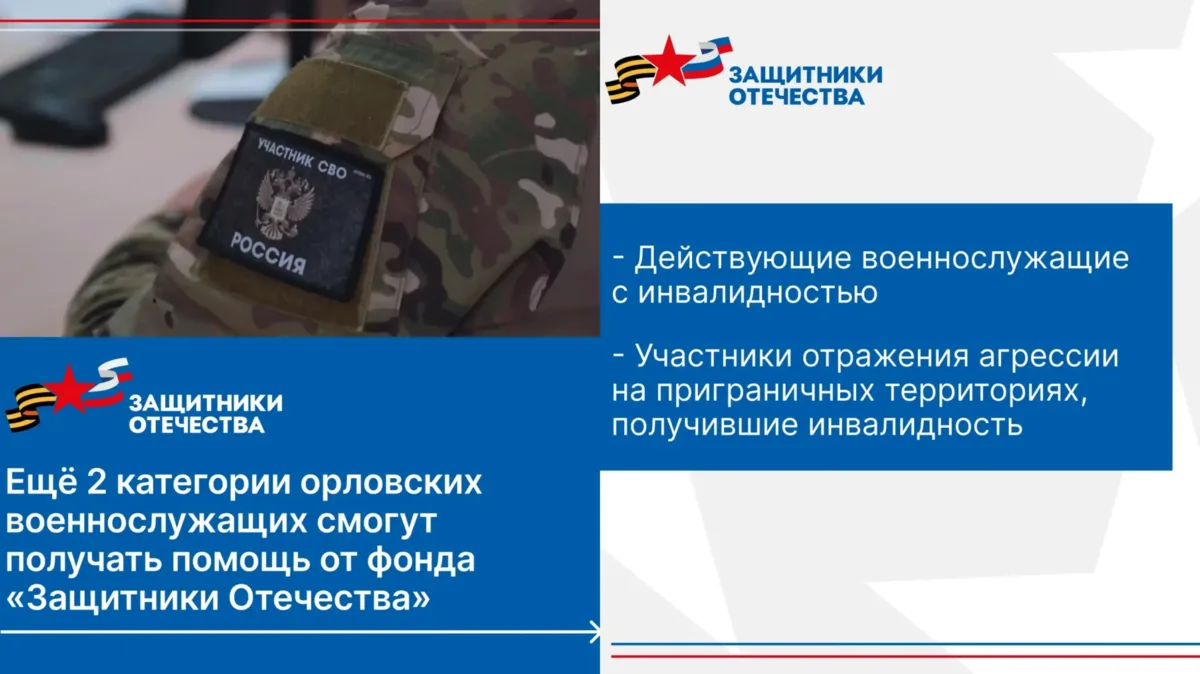 Орловским ветеранам СВО доступны новые меры поддержки

Фонд «Защитники Отечества» расширил меры подд