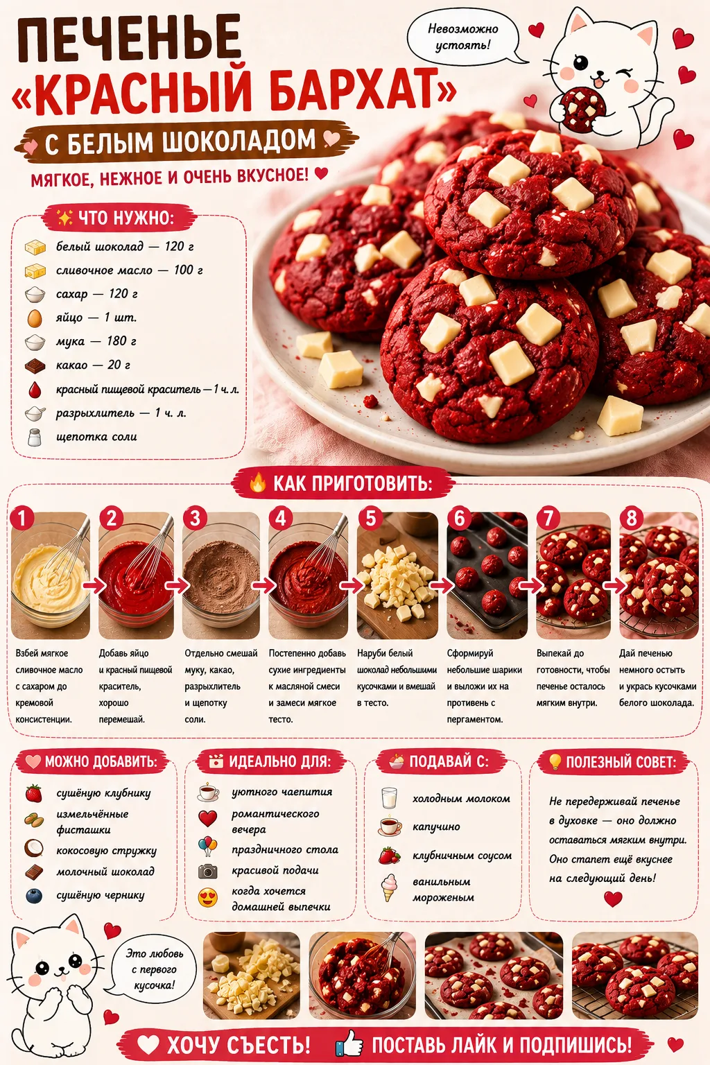 🍪 ПЕЧЕНЬЕ «КРАСНЫЙ БАРХАТ» С БЕЛЫМ ШОКОЛАДОМ