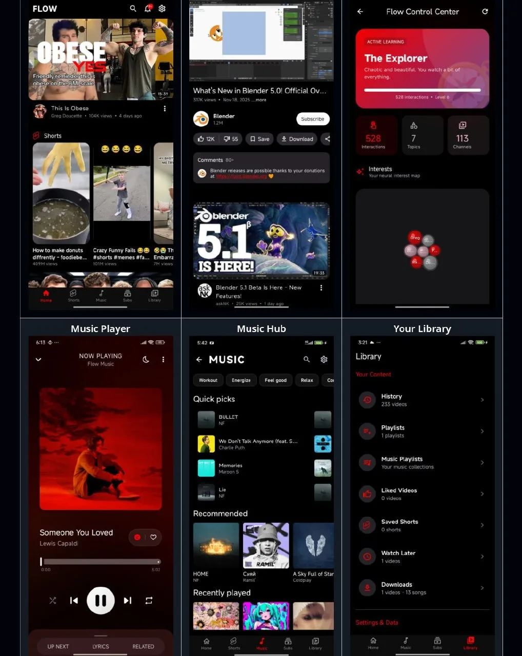 Flow — это клиент YouTube, созданный с использованием Jetpack Compose и Material 3.