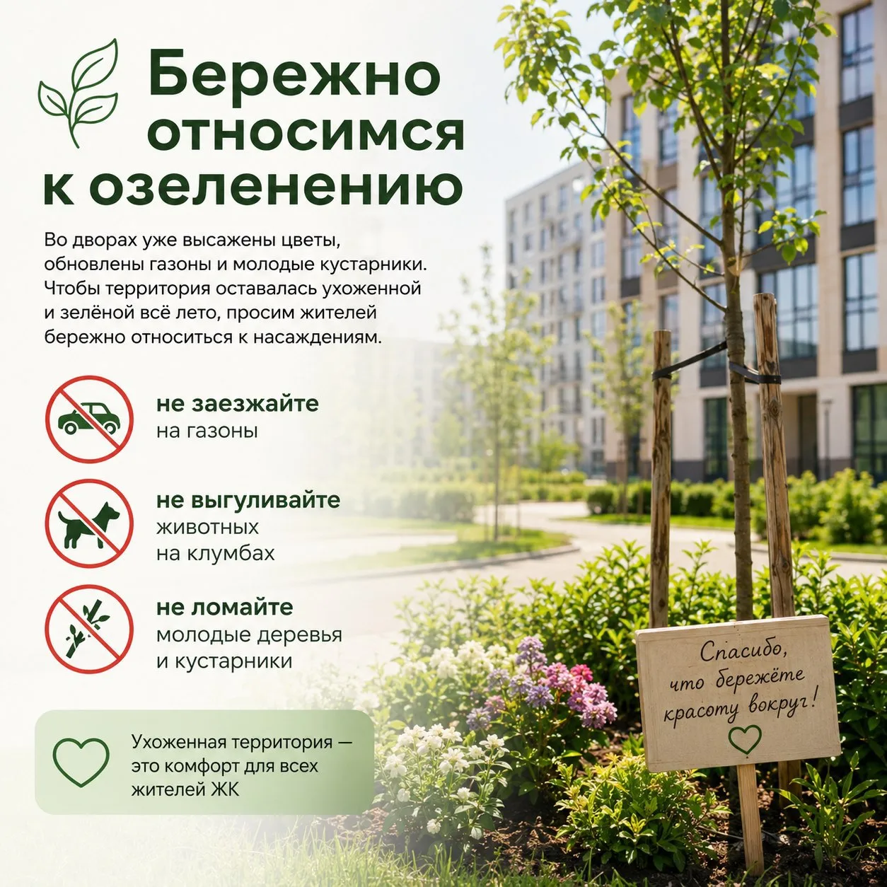 🌿 Во дворах становится всё зеленее — появляются цветы, обновляются газоны и молодые деревья.

Проси