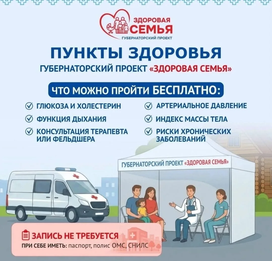 1 августа жители деревни Перёдки смогут посетить пункт здоровья по адресу ул. Молодёжная, д. 4. (при