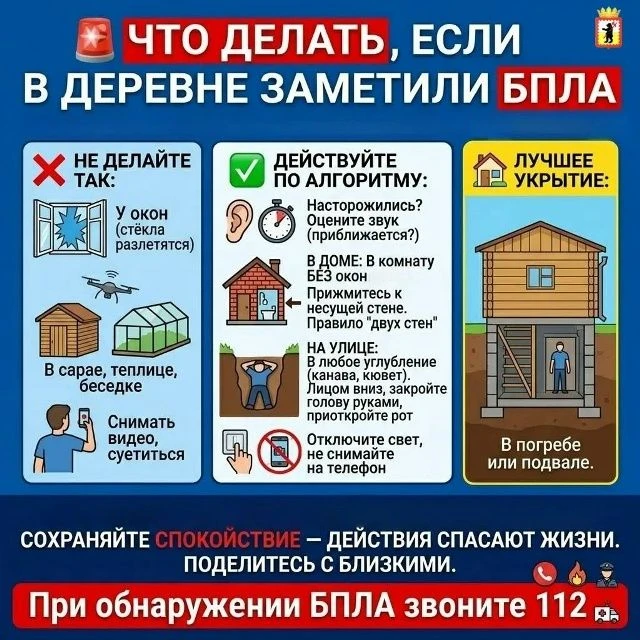 ЧТО ДЕЛАТЬ, ЕСЛИ В ДЕРЕВНЕ ЗАМЕТИЛИ БПЛА
Слышите в небе странный звук — как от мопеда или газонокоси