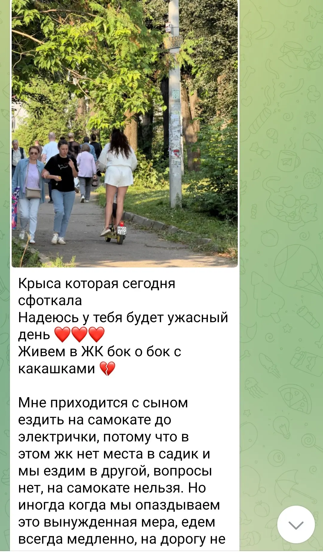 Такой крик души выложила в чат одного московского ЖК самокатчица, которая возила на сам...