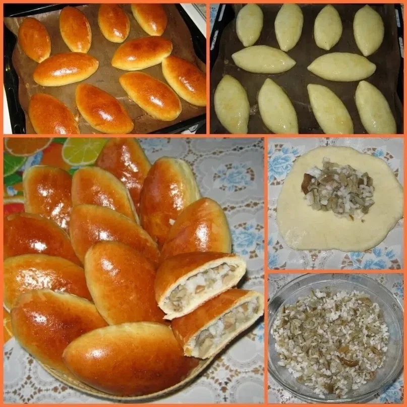 Нежнейшие пирожки с солеными грибами и рисом.