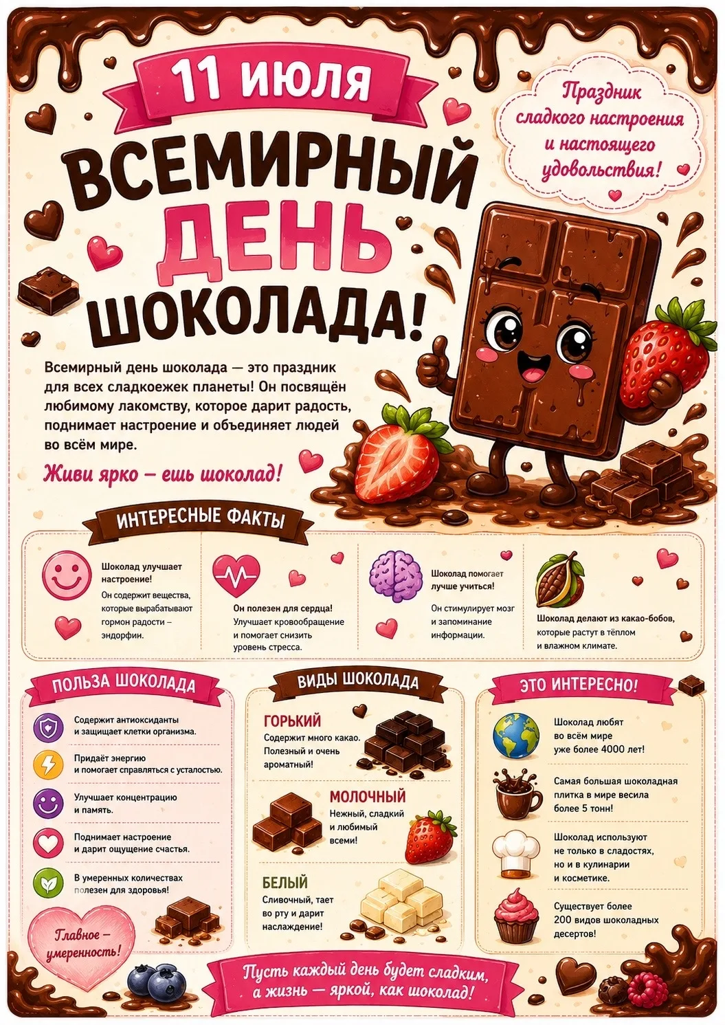 🍫Сегодня — Всемирный день шоколада! 🎉

Говорят, кусочек шоколада🍫 способен прогнать любую грусть.