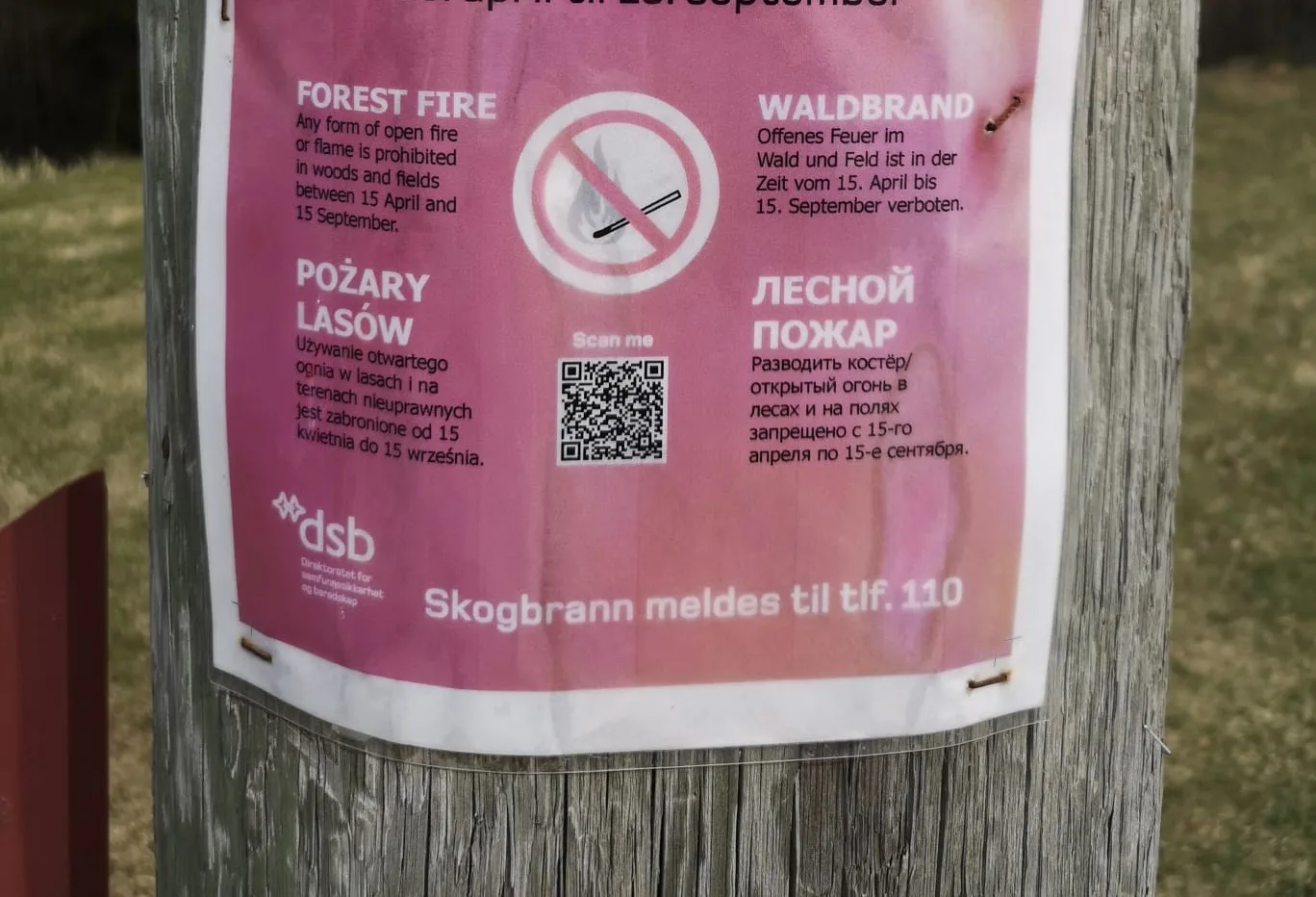 Это объявление висит на дереве в лесу, в … ну очень отдалённом месте. Смотрите, на каких языках напи