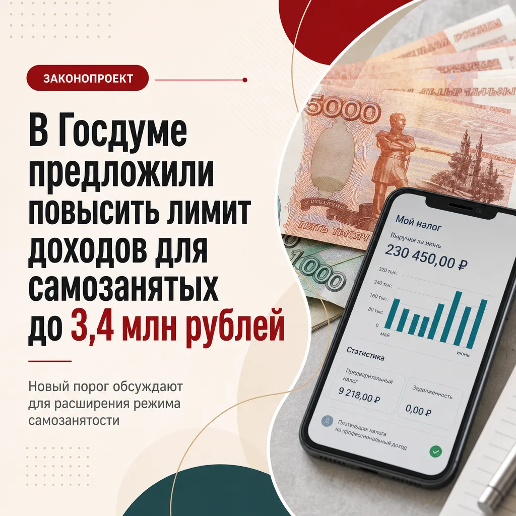 📢 В Госдуме предложили повысить лимит доходов для самозанятых до 3,4 млн рублей