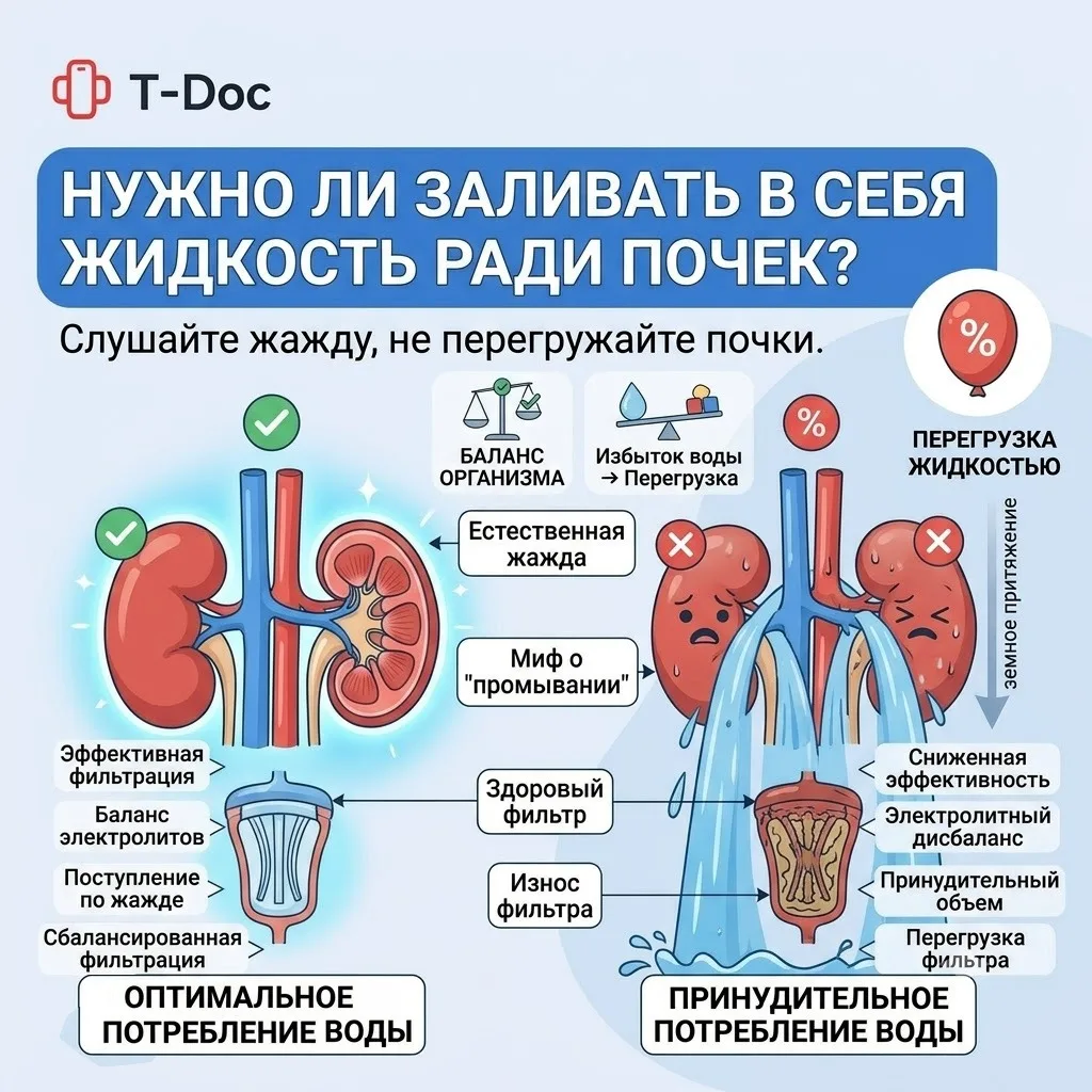 Нужно ли заливать в себя жидкость ради почек?

Многие скачивают приложения на телефон и заставляют с