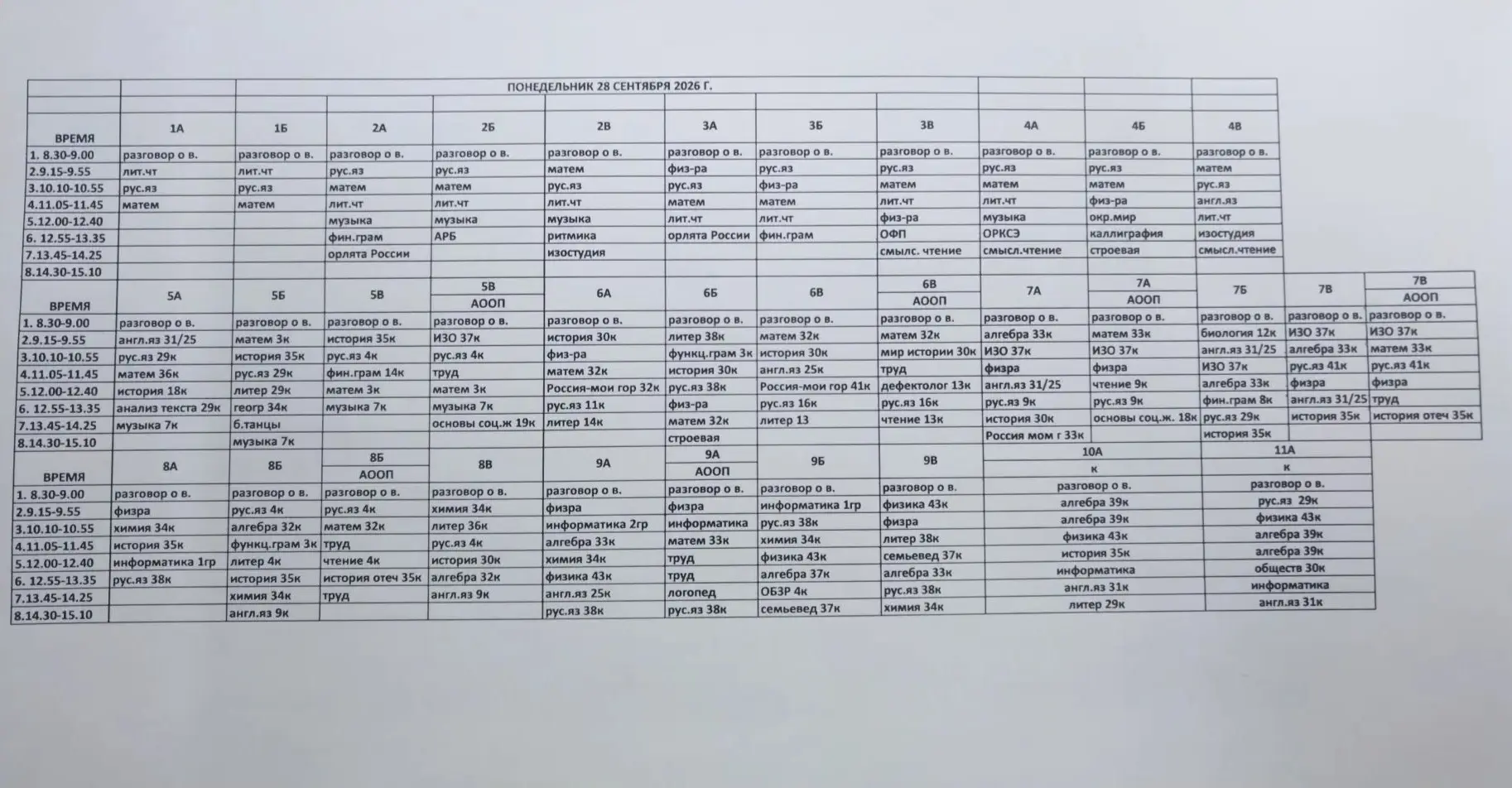 Понедельник,  28 сентября