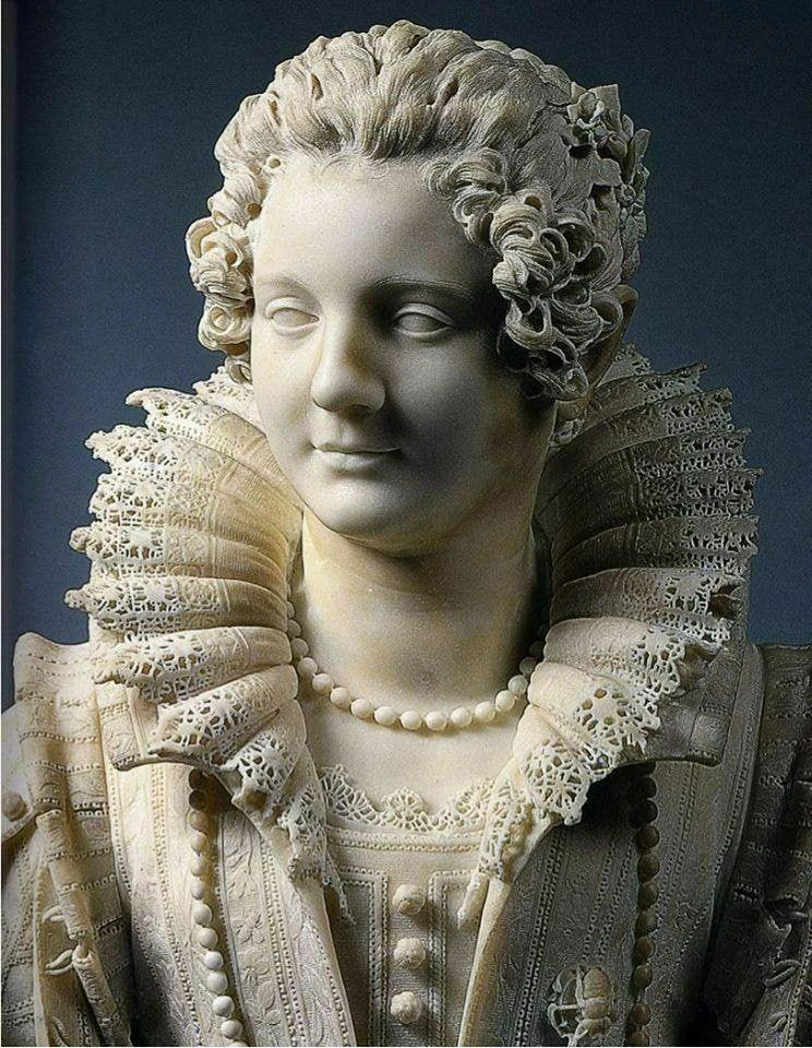 Скульптурный портрет Марии Дульиоли Барберини  1621 год. Хранится в Лувре. И это мрамор.  Для 1600 г