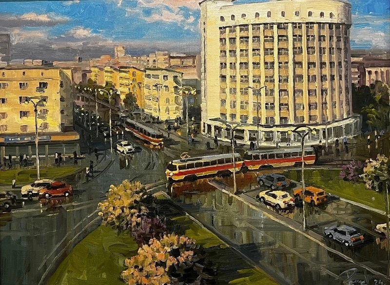 «Трамвайное кольцо». Холст, масло. Екатеринбург. 2024 год.