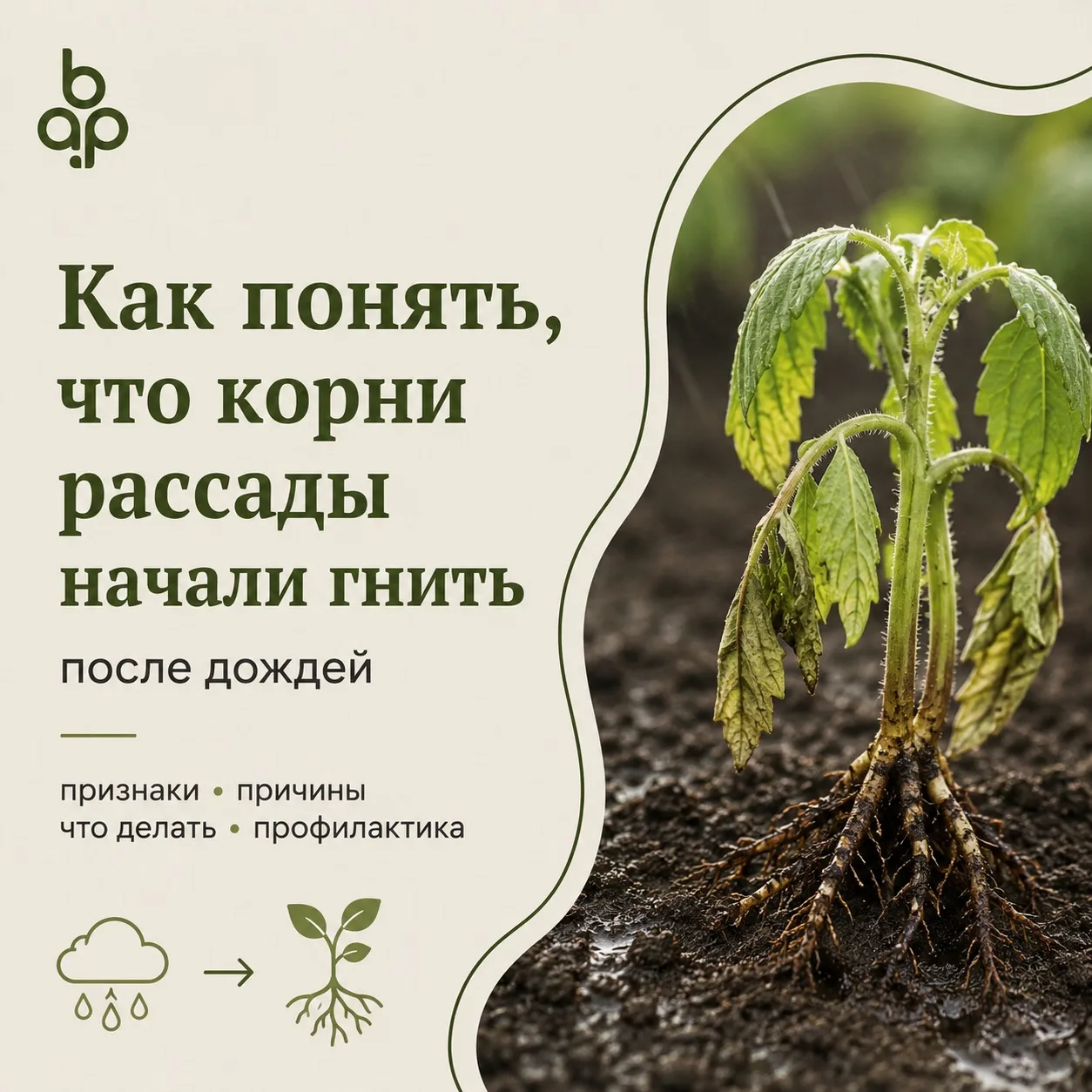 После нескольких дней дождей рассада начала вянуть, желтеть и перестала расти? 🌧️