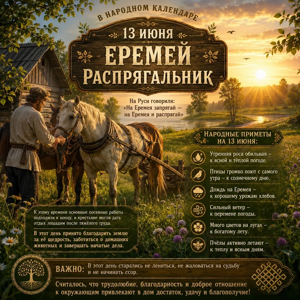 🌾✨ 13 ИЮНЯ — ЕРЕМЕЙ РАСПРЯГАЛЬНИК ✨🌾

13 июня по народному календарю отмечается день Еремея Распря