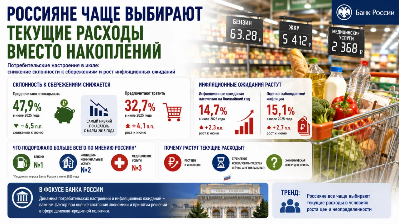 Россияне стали заметно чаще отдавать предпочтение текущим расходам вместо накоплений. По данным Банк