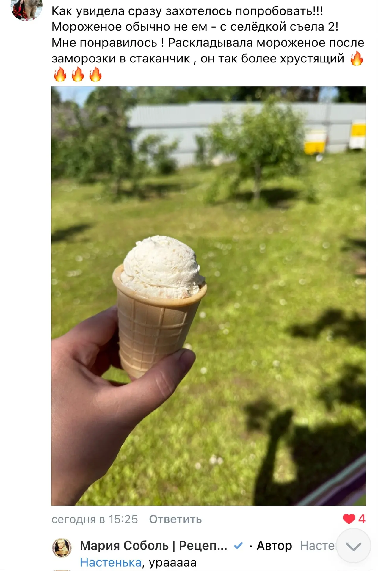 Отзыв из вк🥰

На мороженое из СЕЛЁДКИ😁
