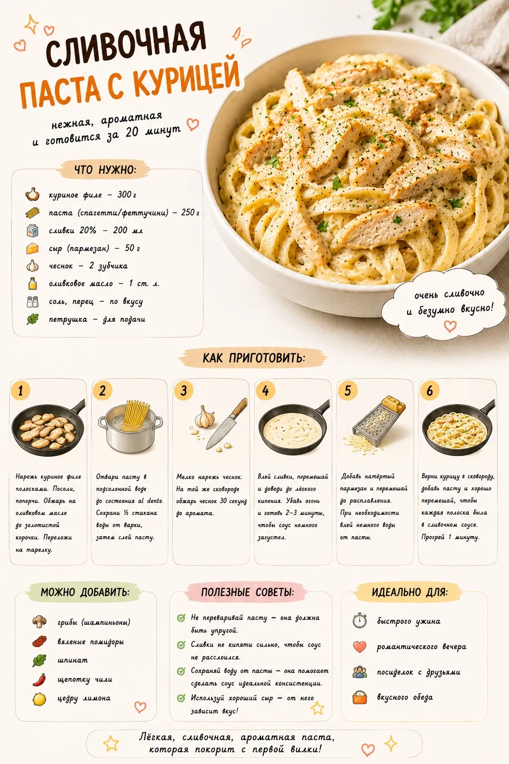 🍝 СЛИВОЧНАЯ ПАСТА С КУРИЦЕЙ ✨