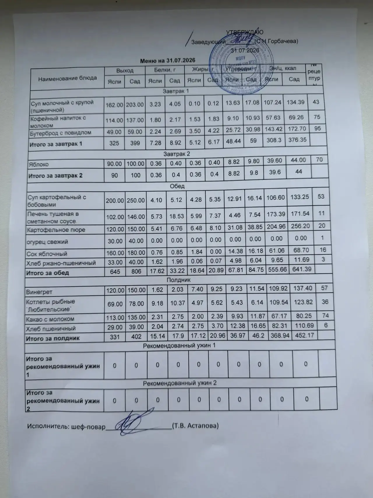 Предлагаем вашему вниманию 👆👀 меню на  31. 07. 2026 г.