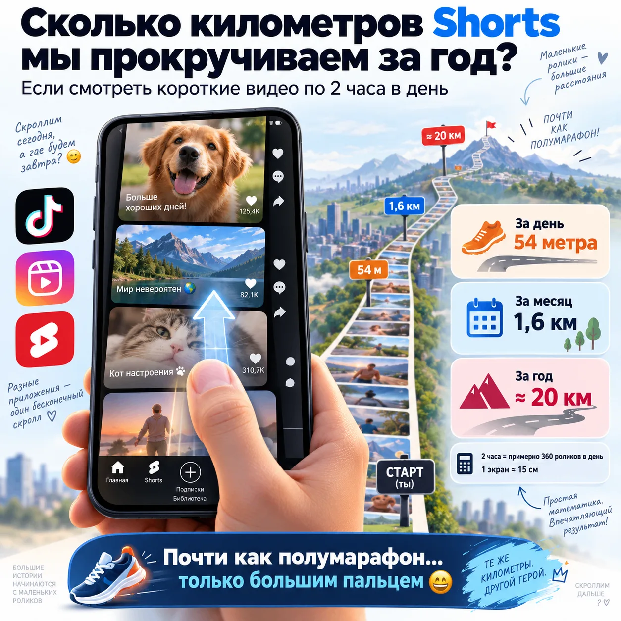 📱Сколько километров Shorts мы прокручиваем за год?